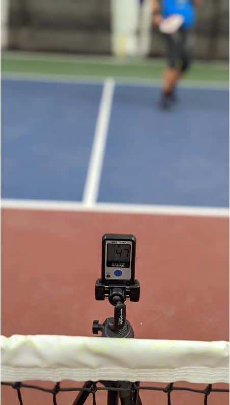 speed radar gun set up to test speed of the best pickleballs for that category . 